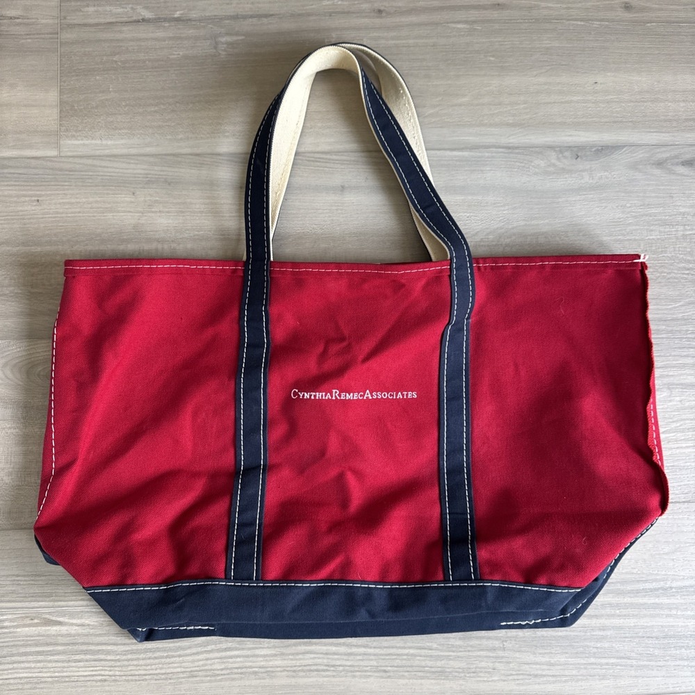 Vintage LL Bean Large Boat & Tote Red & Navy Blue Canvas Bag Deluxe Bag Mint Con